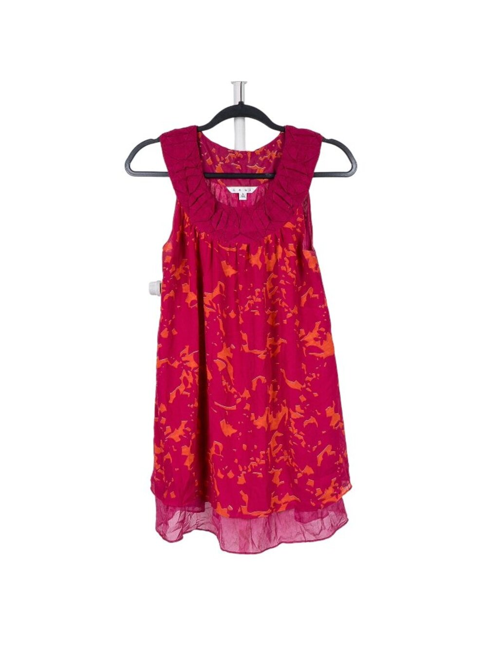 Floral Origami Tunic Tank S Womens Pink Orange cAbi Blouse Long Textured Ruffle